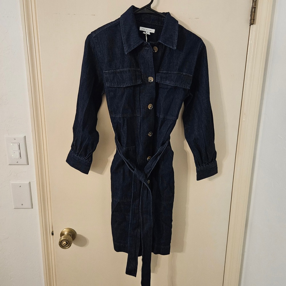 Free‎ Assembly Belted Utility Mini Dress Wash Button Front Long Sleeve Size S
